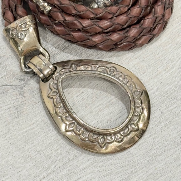 Vintage 90’s Brown Bolo Braided Tie Ornate Silver Buckle Western Belt main image 6